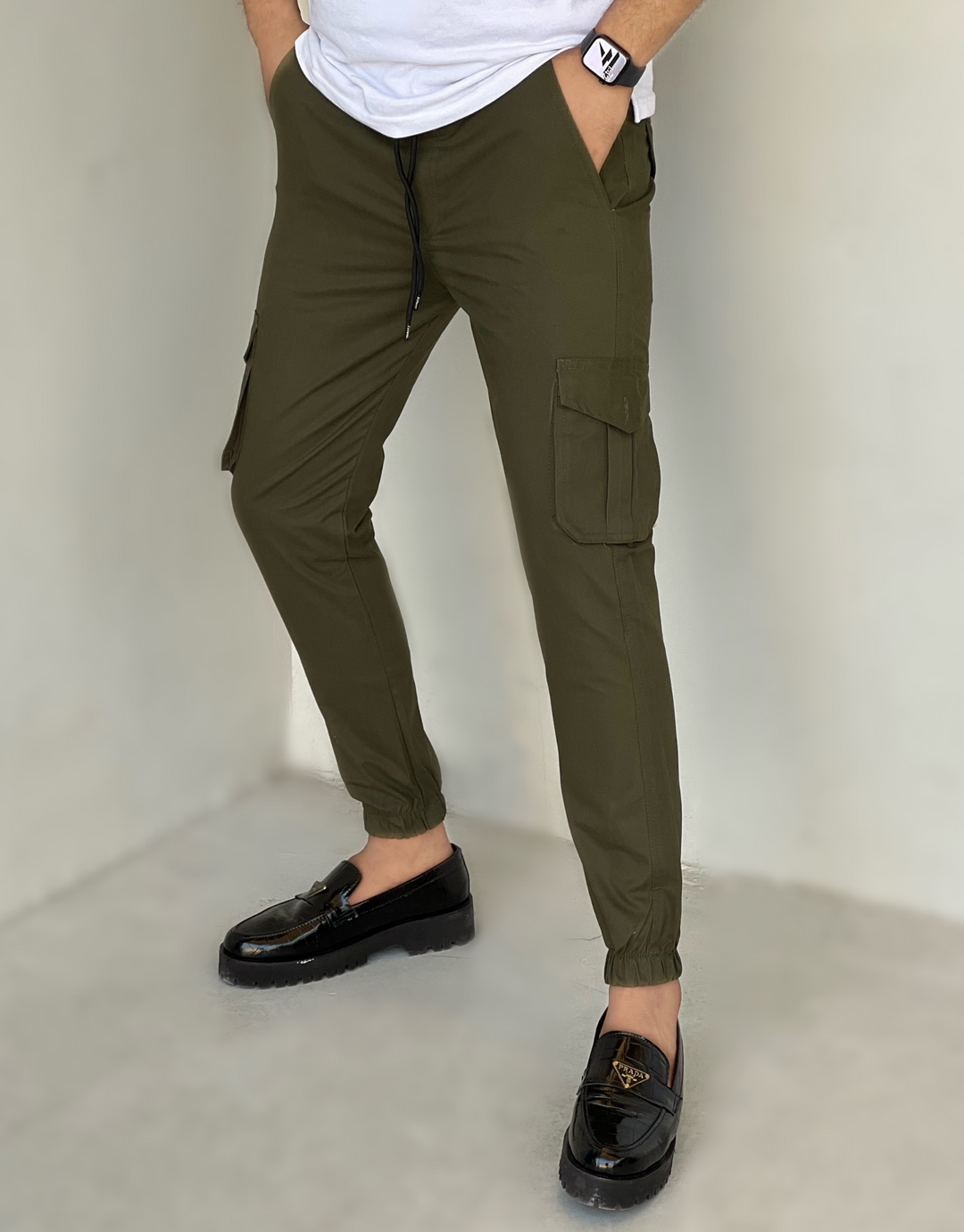 OLIVE GREEN CARGO STYLYEE AND STRETCHABLE TROUSER - FITTEEZ