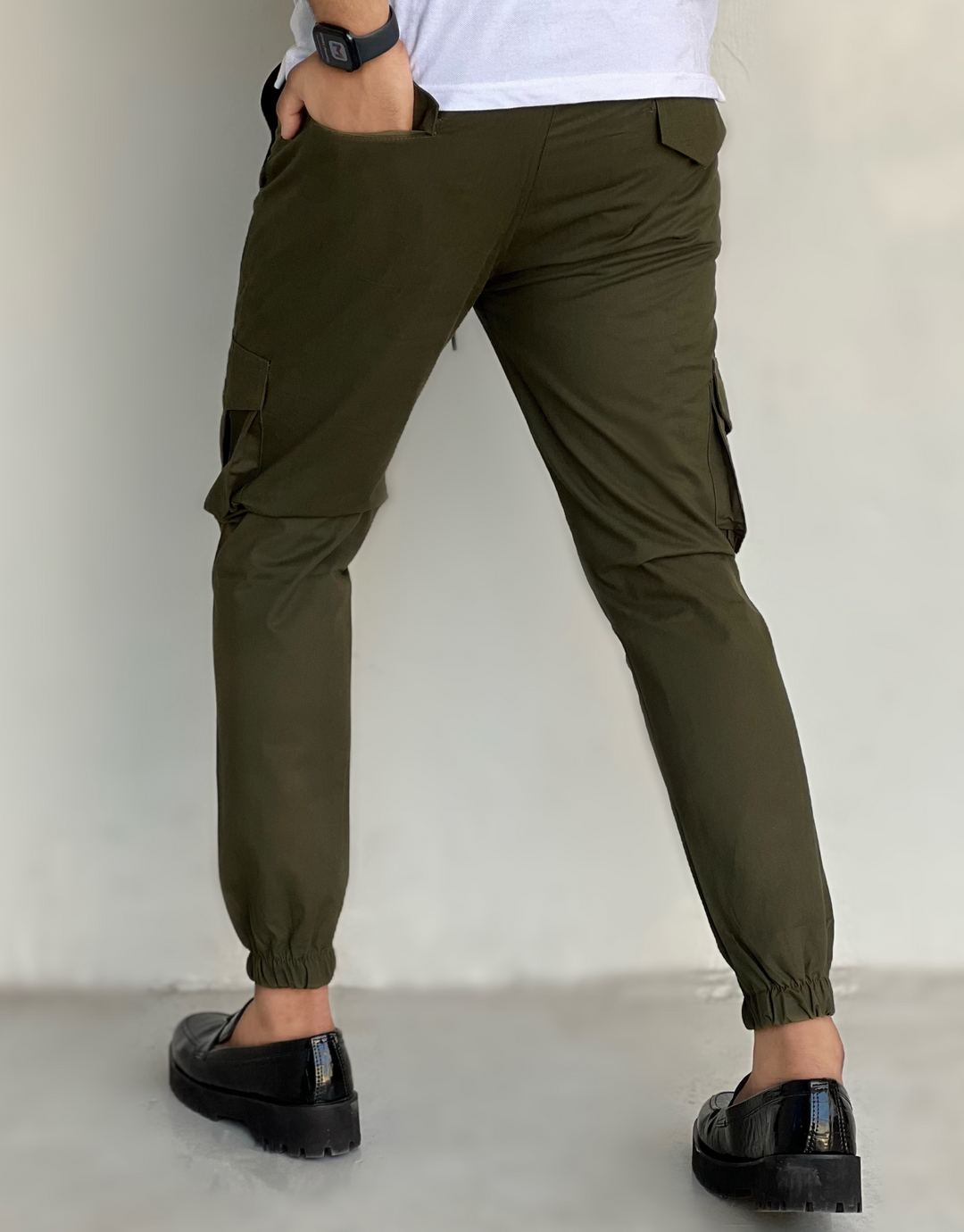 OLIVE GREEN CARGO STYLYEE AND STRETCHABLE TROUSER - FITTEEZ