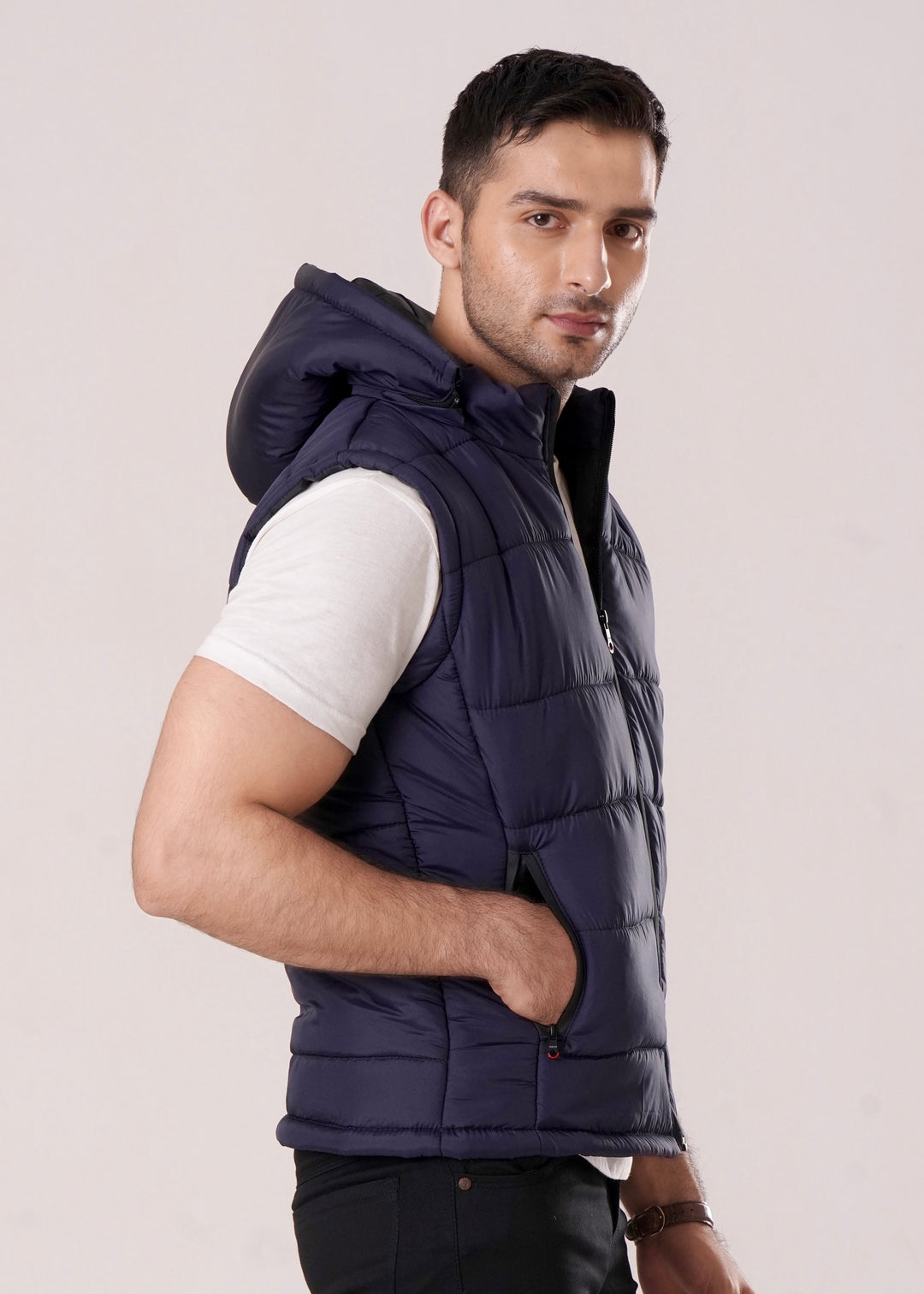 DETACHABLE NAVY-BLUE SLEEVELESS JACKET -FT