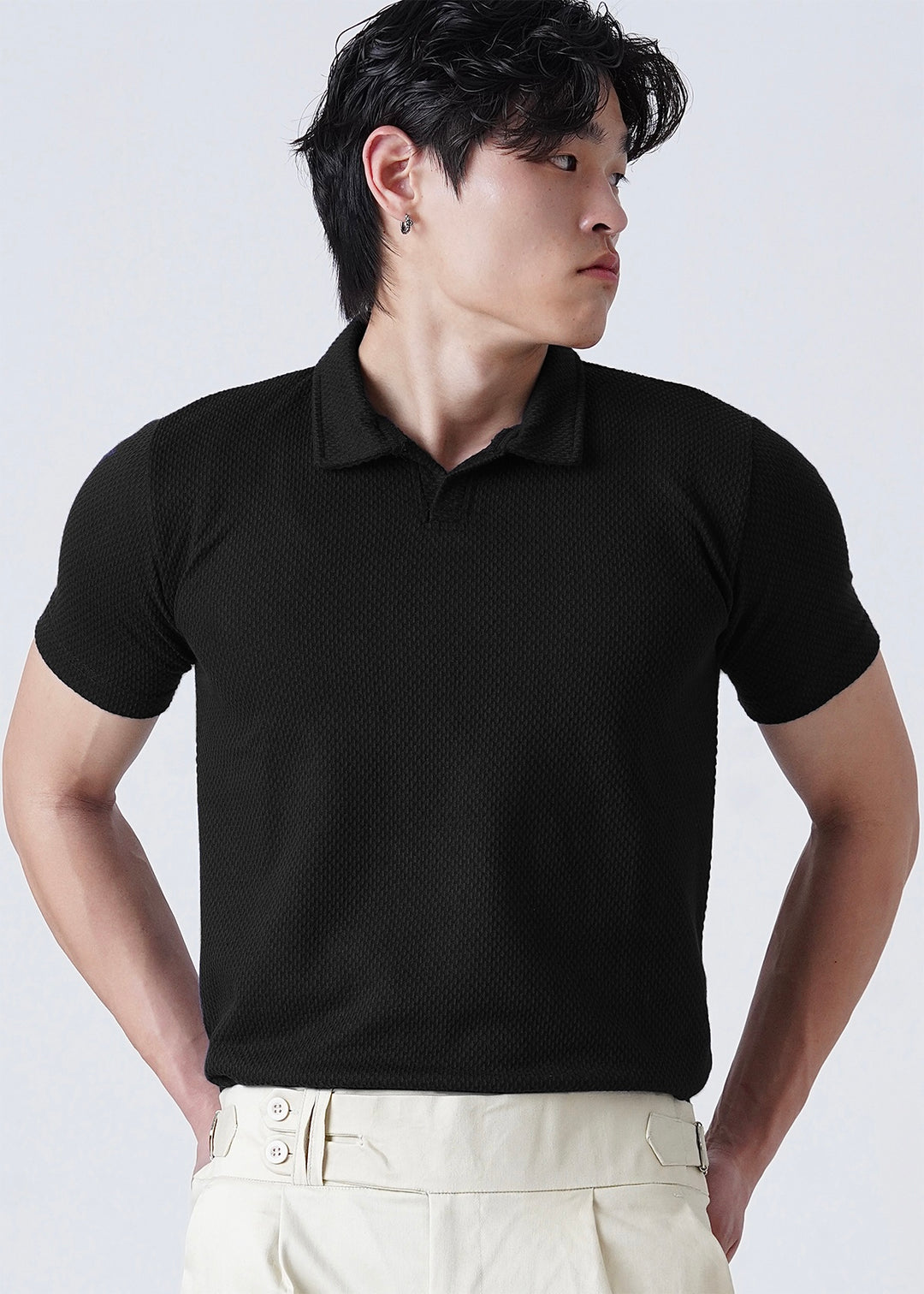 THE KNITTED POLO-BLACK