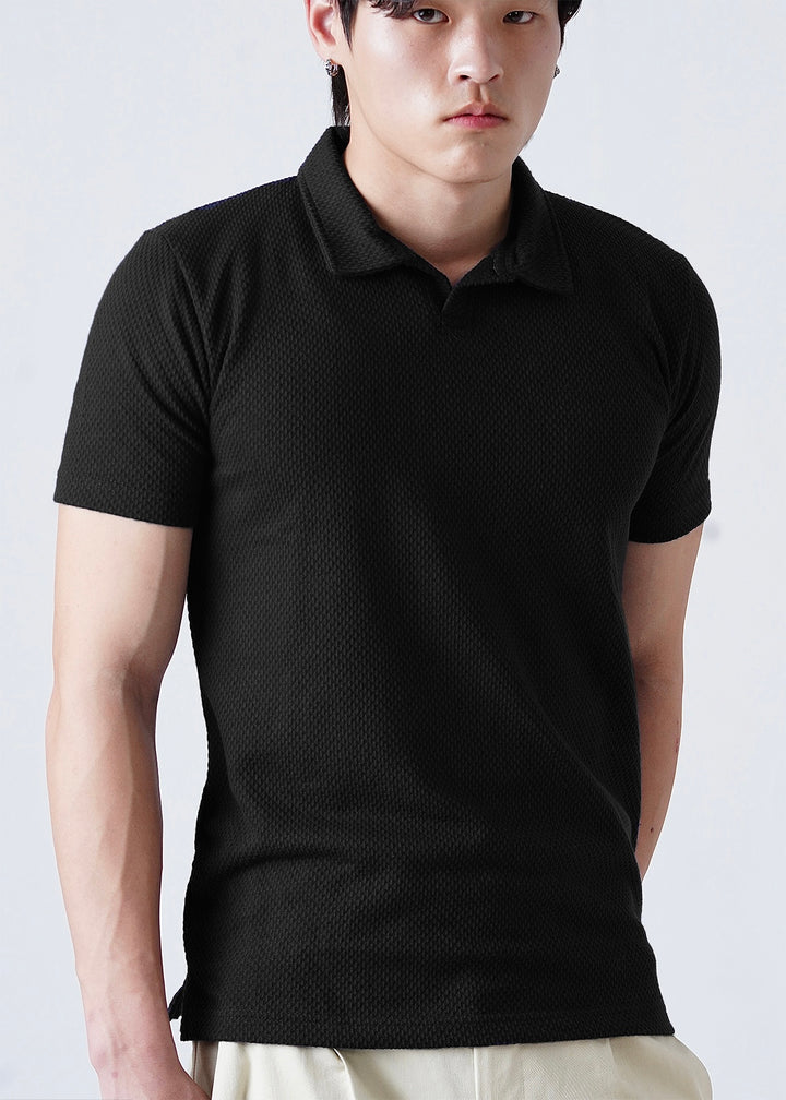 THE KNITTED POLO-BLACK