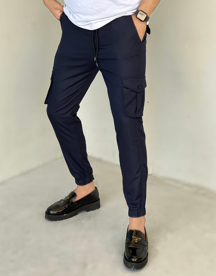 NAVY BLUE CARGO STYLYEE AND STRETCHABLE TROUSER - FITTEEZ