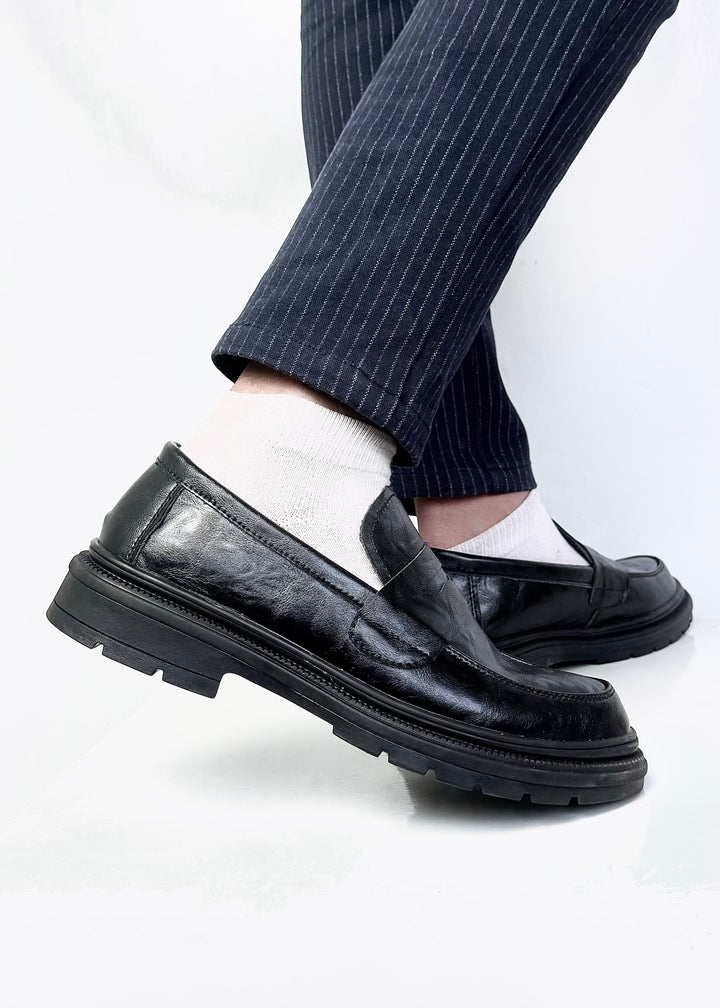 005 IMPORTED LEATHER SHOES WITH RUBBER SOLE-BLACK