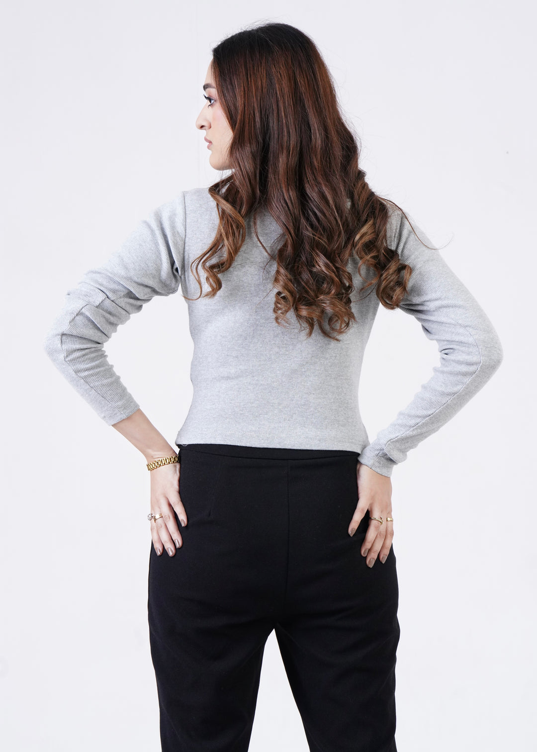 THE RIB FULL-SLEEVES MOCK NECK-GRAY