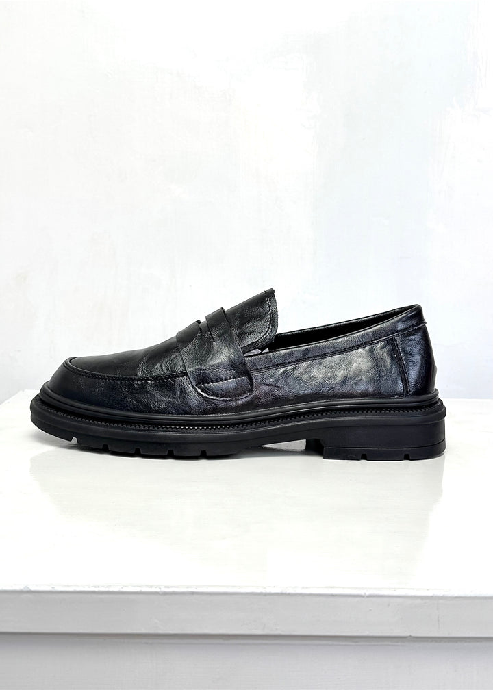 005 IMPORTED LEATHER SHOES WITH RUBBER SOLE-BLACK