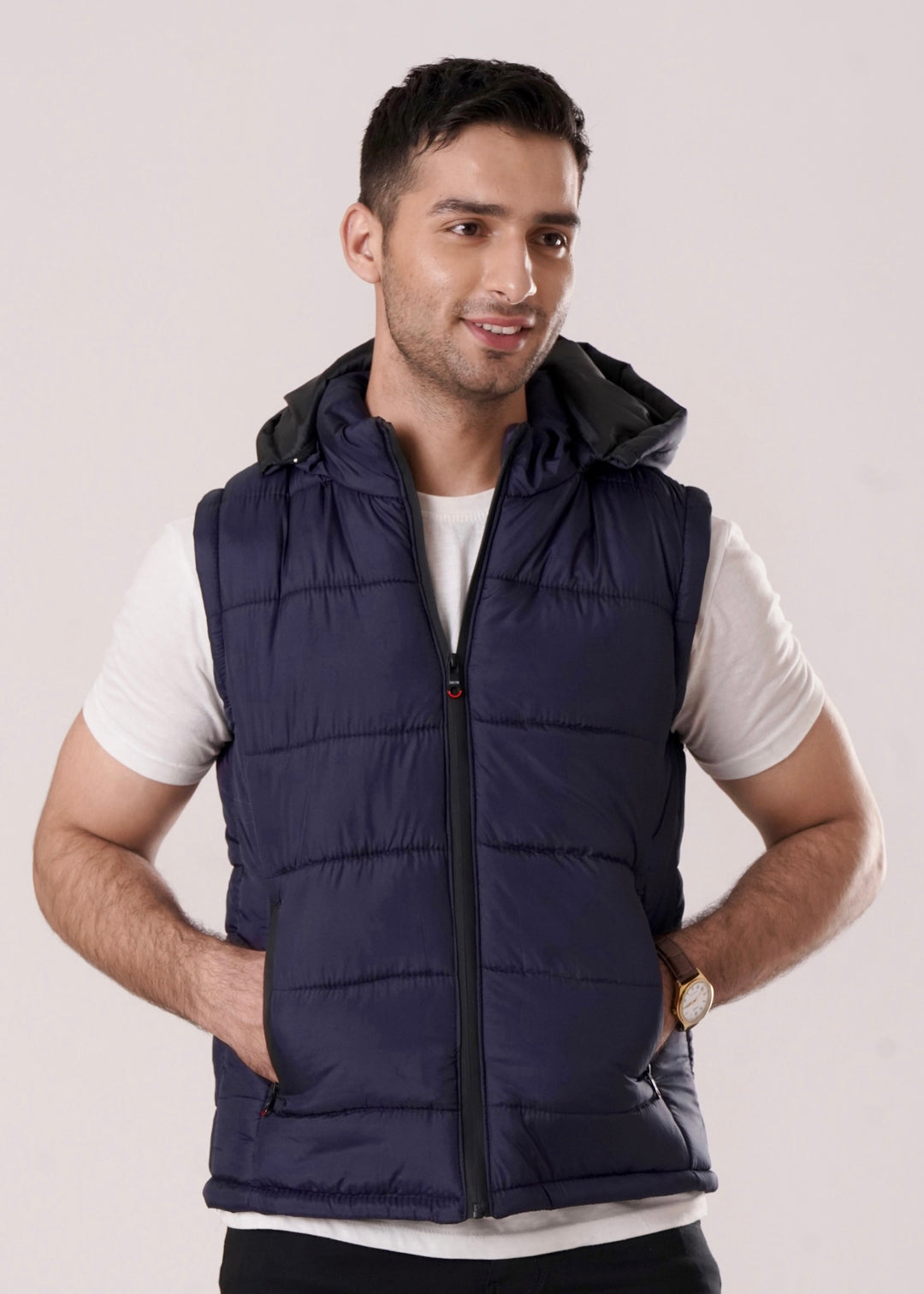 DETACHABLE NAVY-BLUE SLEEVELESS JACKET -FT