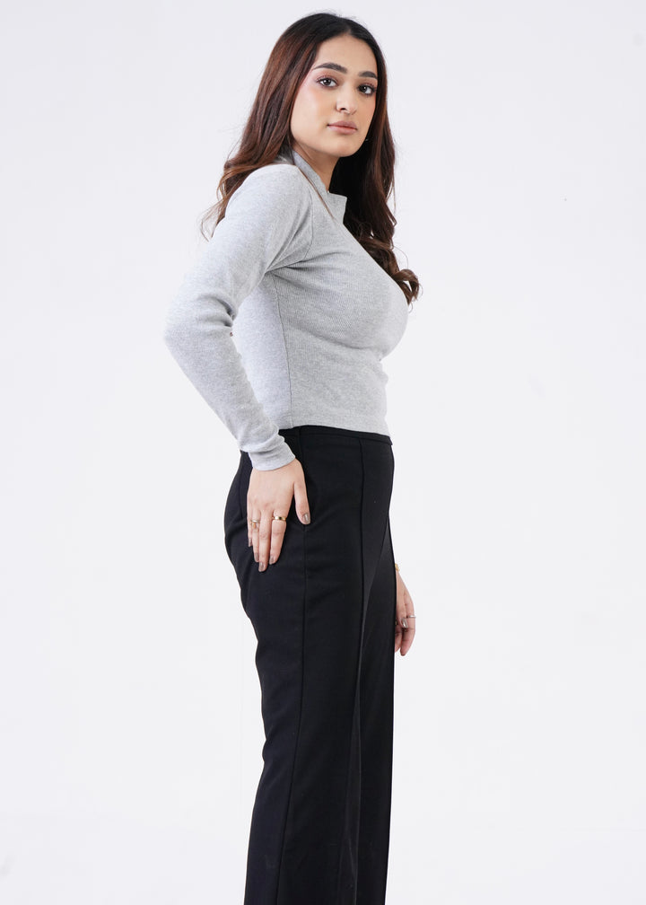 THE RIB FULL-SLEEVES MOCK NECK-GRAY