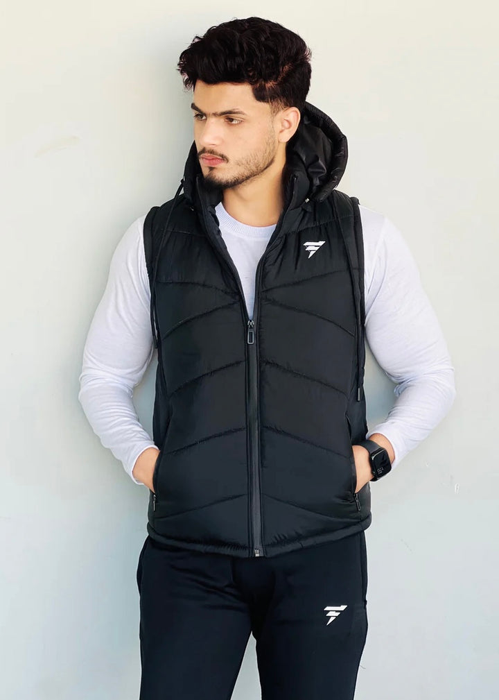 ELEGANT SLEEVELESS PARACHUTE JACKET - BLACK