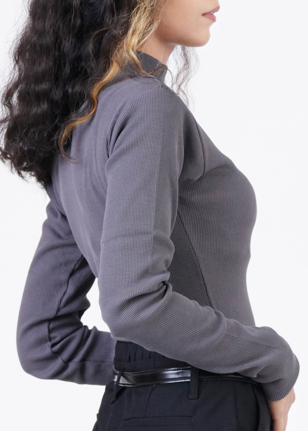 THE RIB FULL-SLEEVES MOCK NECK-CHARCOAL