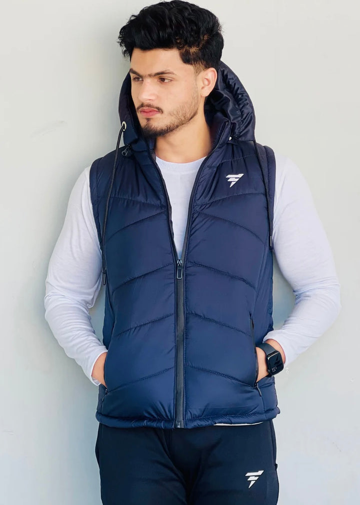 ELEGANT SLEEVELESS PARACHUTE JACKET - NAVY BLUE