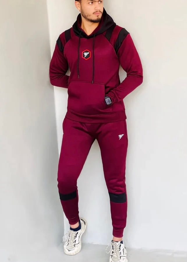 DARK MAROON MODERN TOUCHES TRACKSUIT IN FLEECE - FT