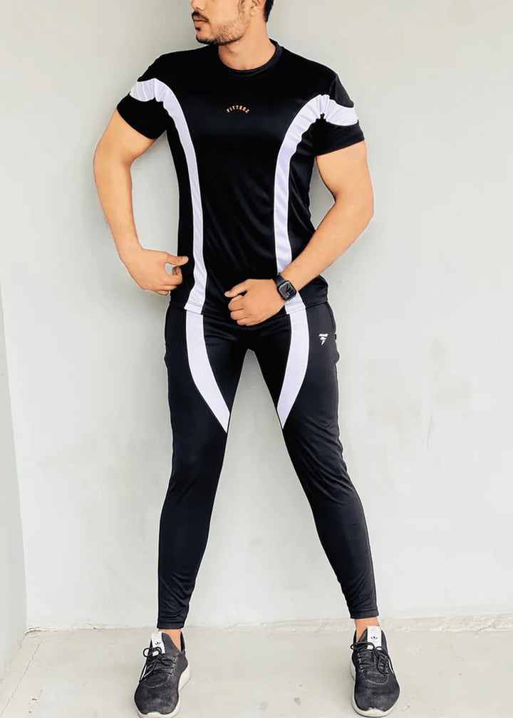 FITTEEZ WHITE TAPED TWINSET WITH LYCRA - BLACK