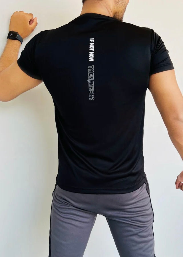 black SUMMER T-SHIRT WITH ATTRACTIVE AND MOTIVATIONAL STICKER.