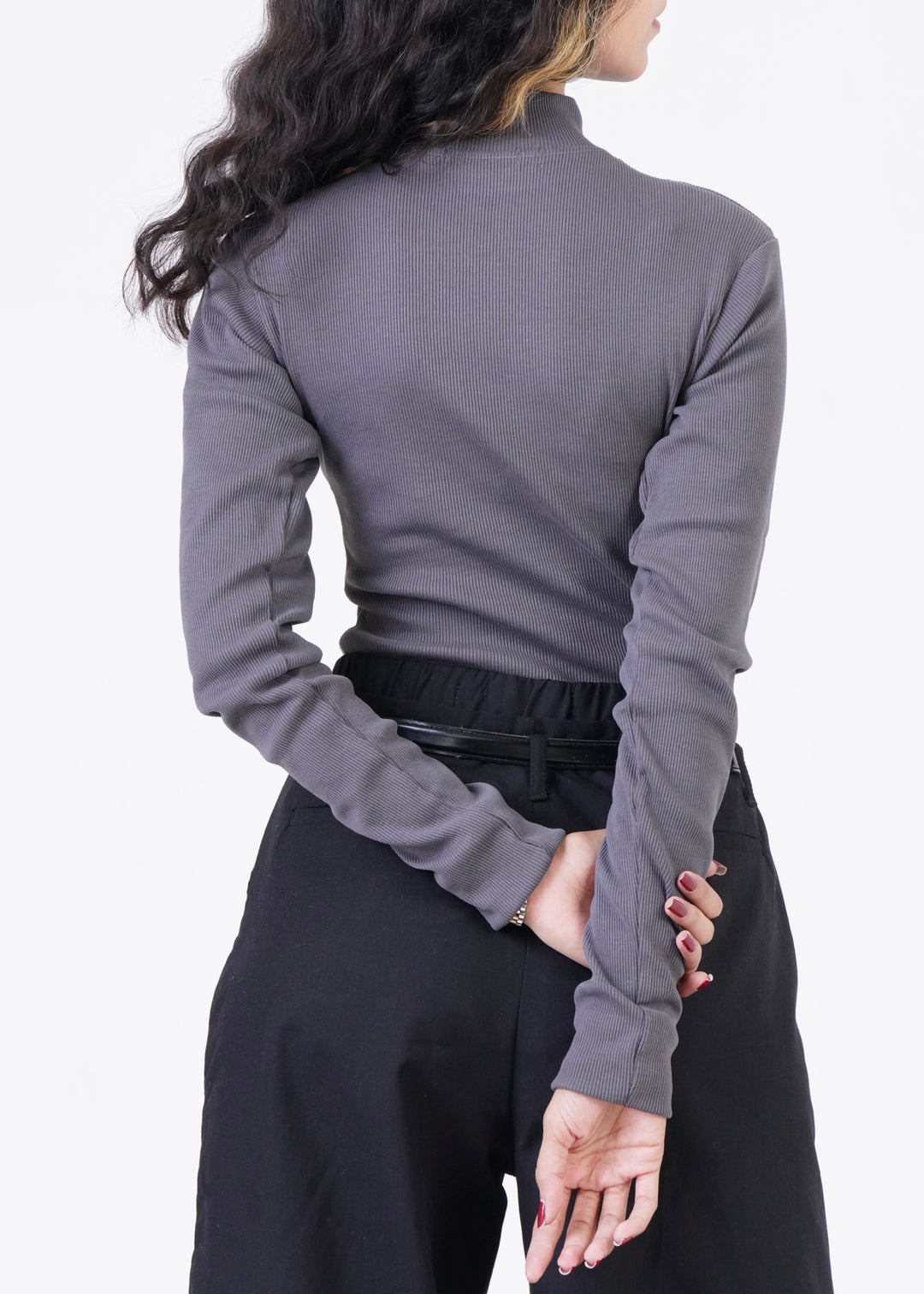 THE RIB FULL-SLEEVES MOCK NECK-CHARCOAL