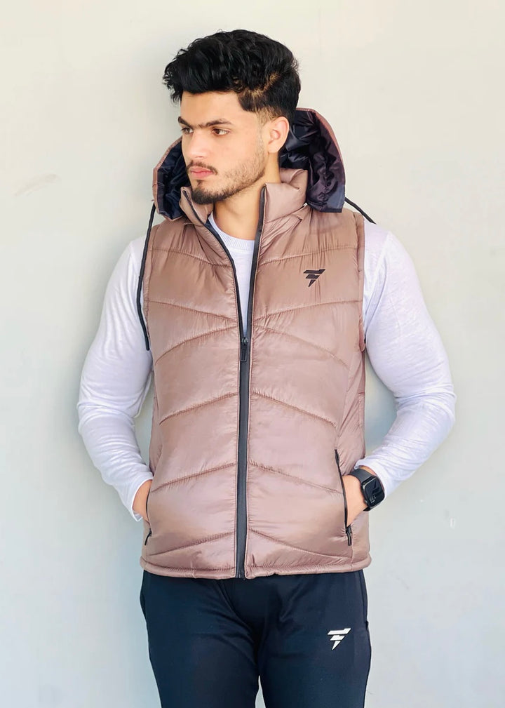 ELEGANT SLEEVELESS PARACHUTE JACKET - LIGHT BROWN