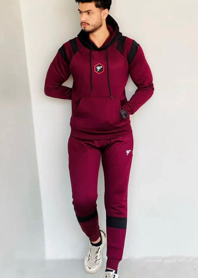 DARK MAROON MODERN TOUCHES TRACKSUIT IN FLEECE - FT