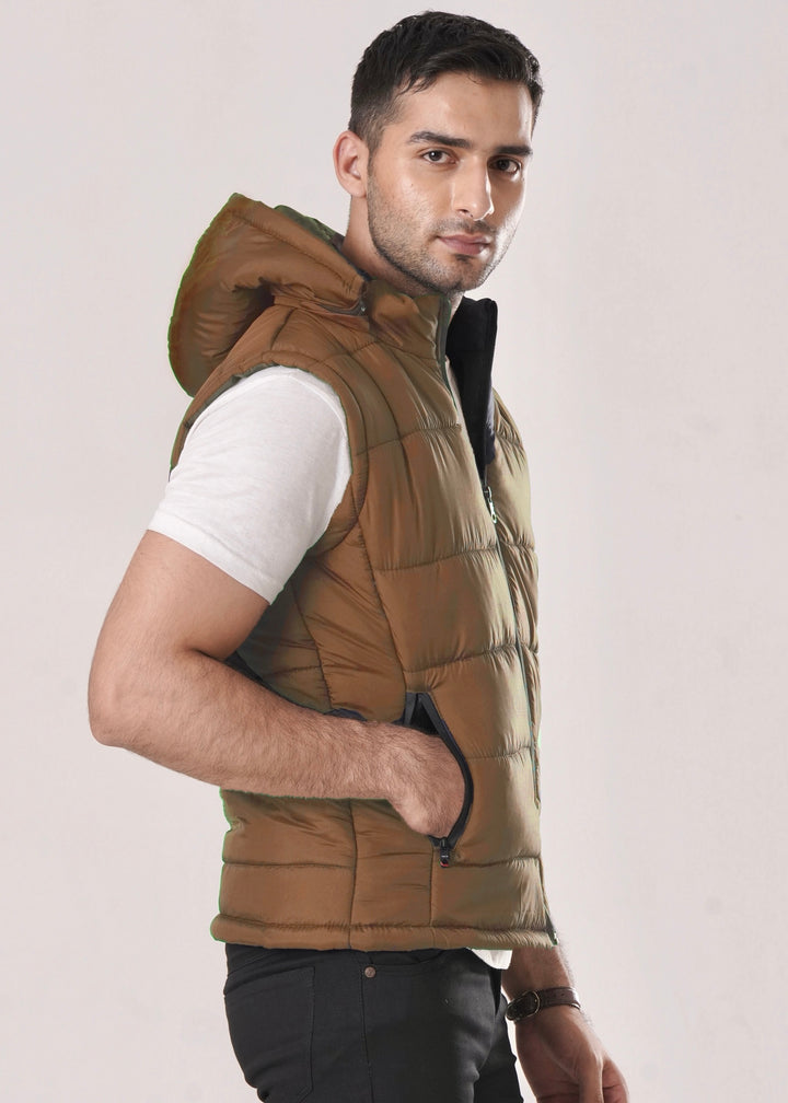 DETACHABLE BROWN SLEEVELESS JACKET -FT