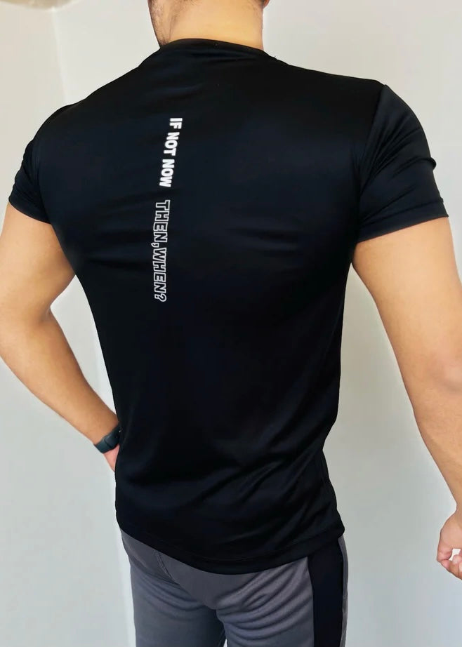 black SUMMER T-SHIRT WITH ATTRACTIVE AND MOTIVATIONAL STICKER.