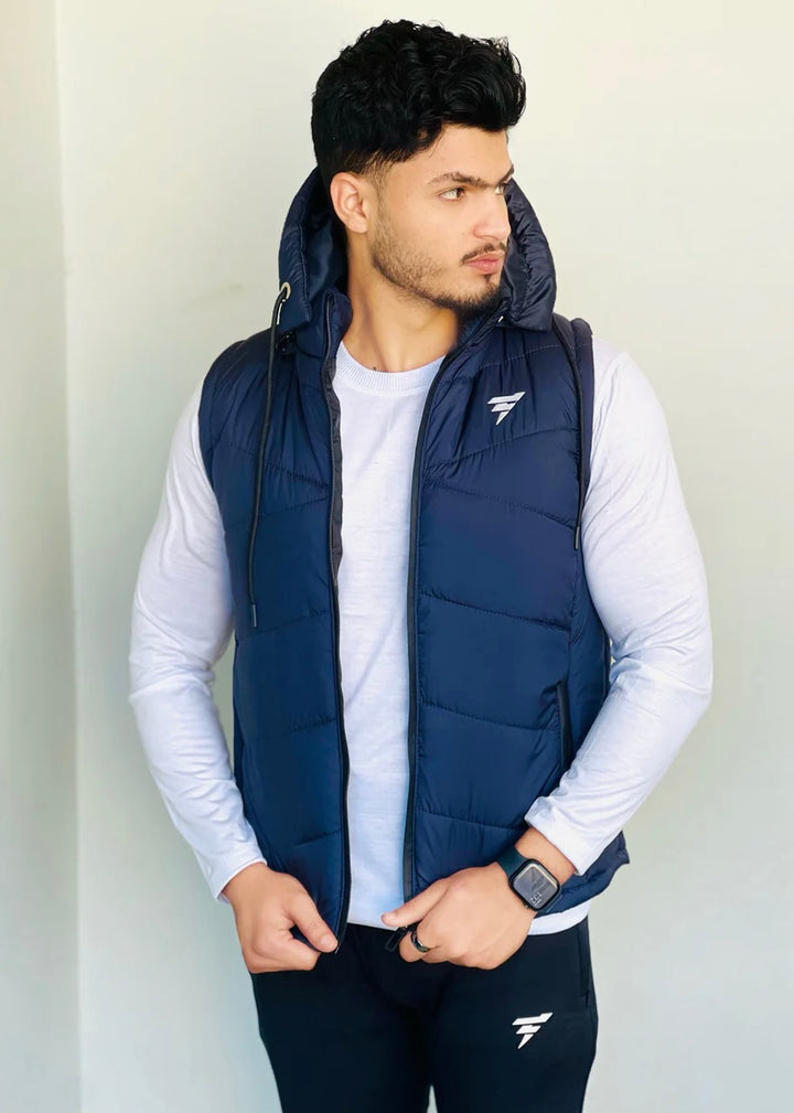 ELEGANT SLEEVELESS PARACHUTE JACKET - NAVY BLUE