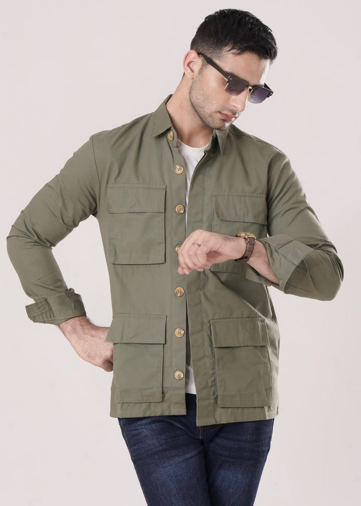 SOFT AND STYLISH: VERSATILITY OF COTTON SHACKET-OLIVE GREEN