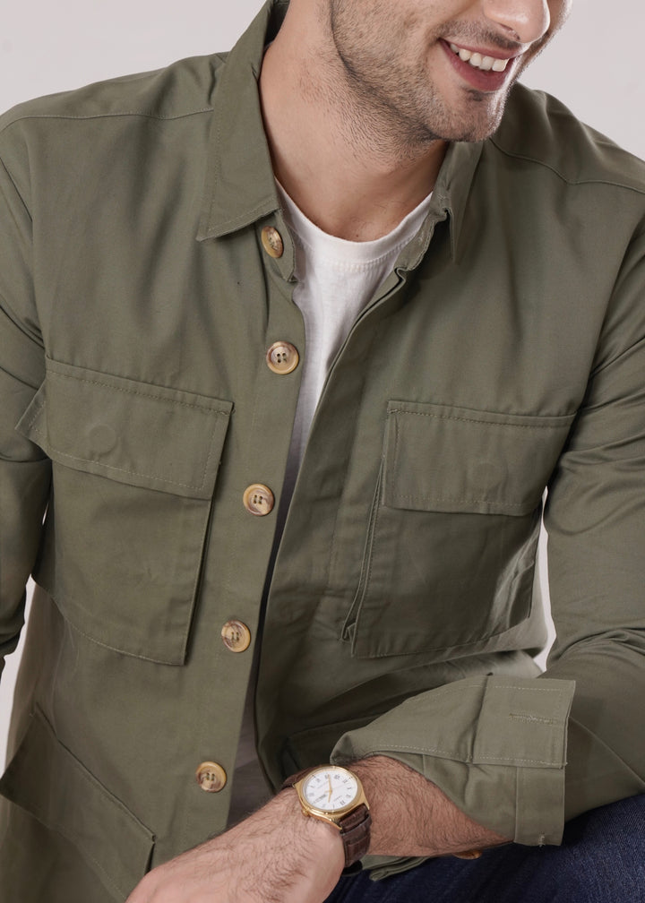 SOFT AND STYLISH: VERSATILITY OF COTTON SHACKET-OLIVE GREEN