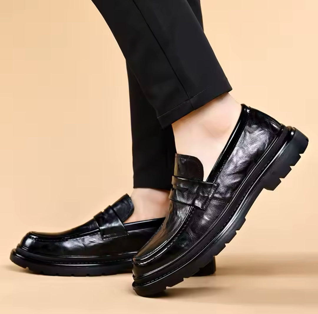 005 IMPORTED LEATHER SHOES WITH RUBBER SOLE-BLACK