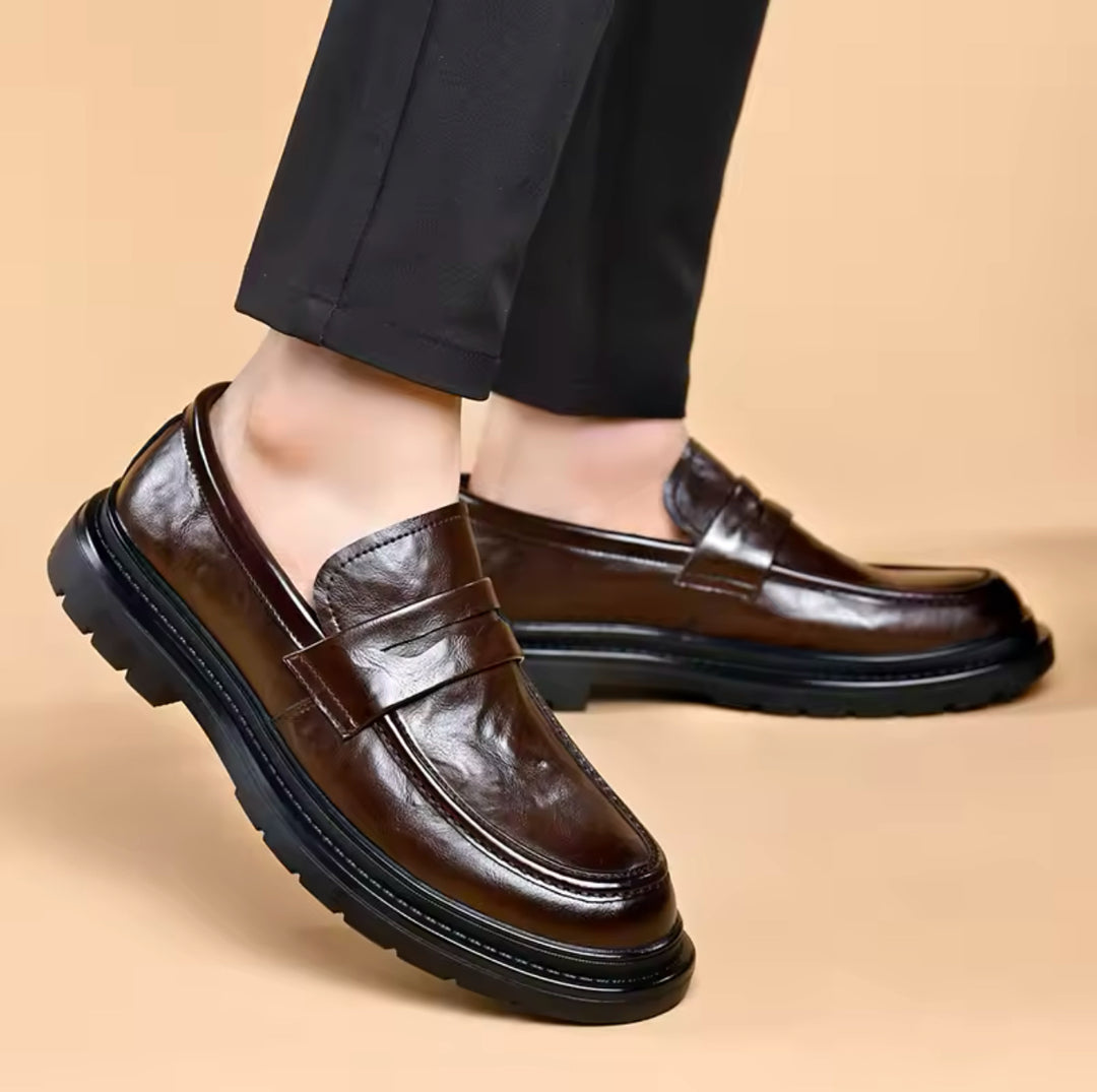 005 IMPORTED LEATHER SHOES WITH RUBBER SOLE-BROWN