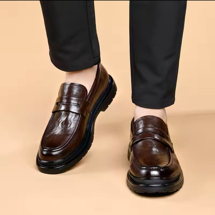 005 IMPORTED LEATHER SHOES WITH RUBBER SOLE-BROWN