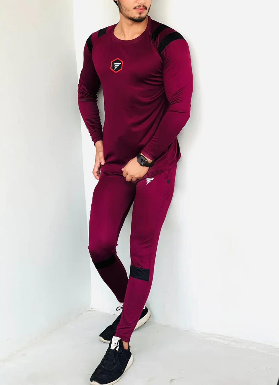 DARK MAROON MODERN TOUCHES TRACKSUIT - FITTEEZ