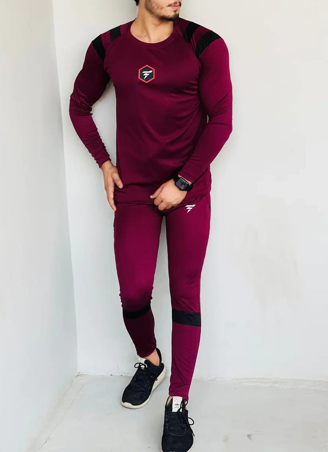 DARK MAROON MODERN TOUCHES TRACKSUIT - FITTEEZ