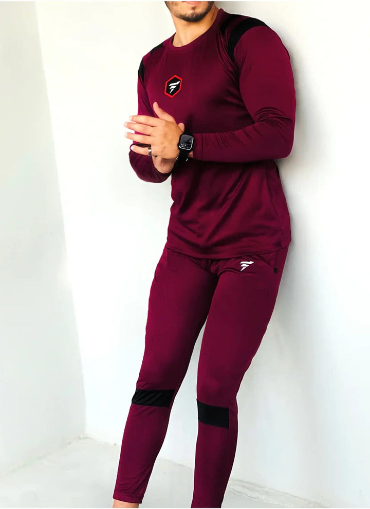 DARK MAROON MODERN TOUCHES TRACKSUIT - FITTEEZ