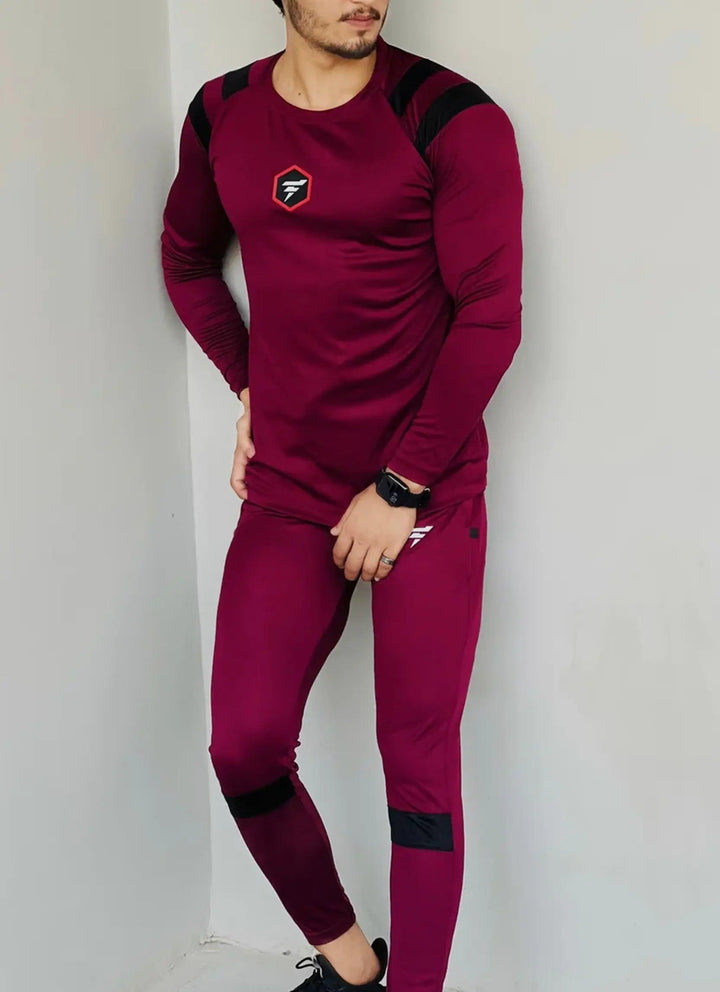 DARK MAROON MODERN TOUCHES TRACKSUIT - FITTEEZ