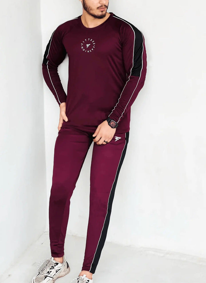 DARK MAROON MODERN TOUCHES TRACKSUIT WITH STYLISH CONTRAST - FITTEEZ