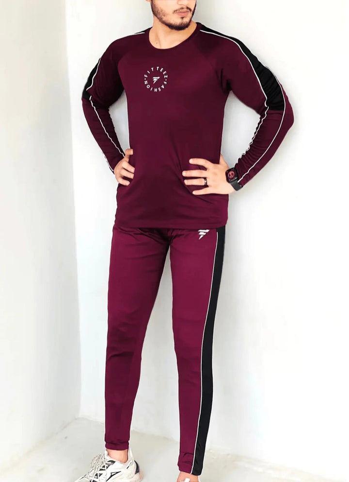 DARK MAROON MODERN TOUCHES TRACKSUIT WITH STYLISH CONTRAST - FITTEEZ