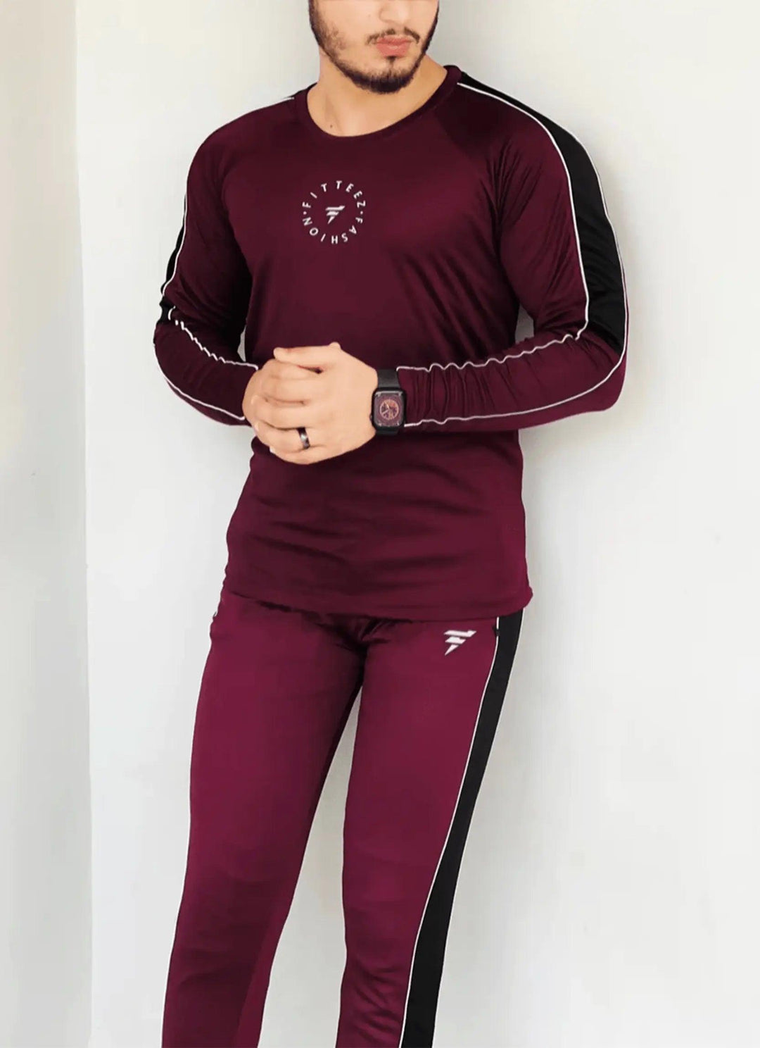 DARK MAROON MODERN TOUCHES TRACKSUIT WITH STYLISH CONTRAST - FITTEEZ