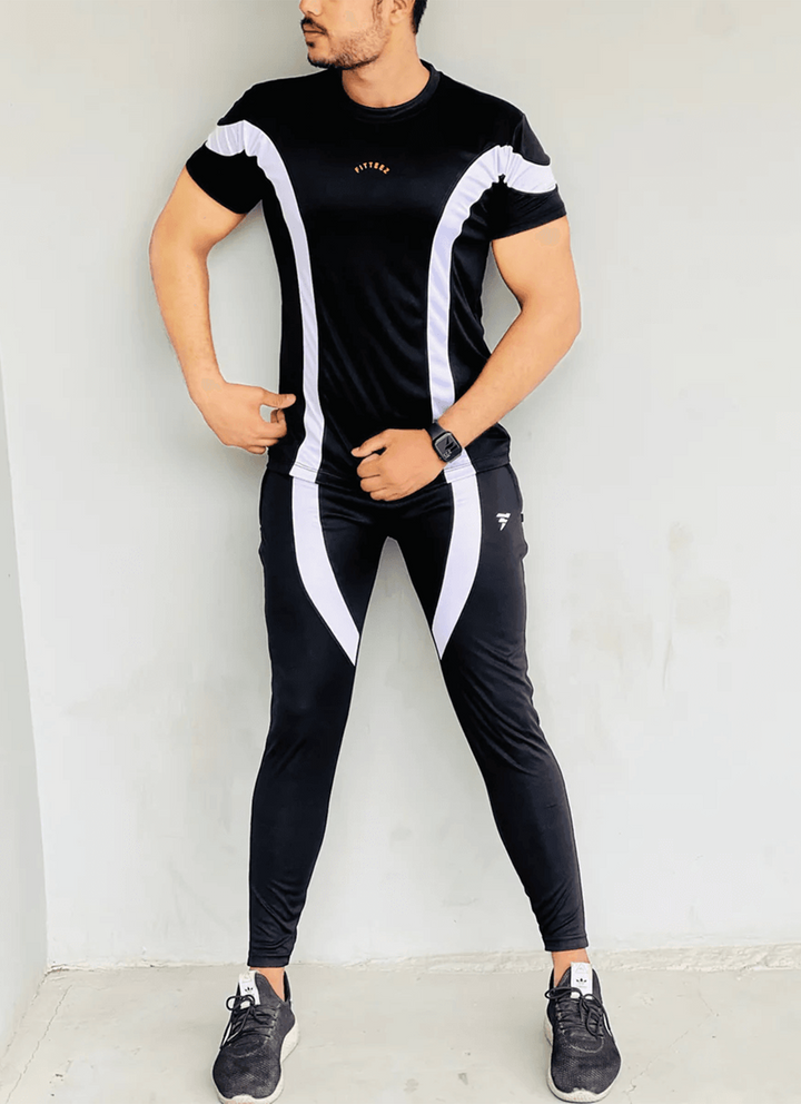 FITTEEZ WHITE TAPED TWINSET WITH LYCRA - BLACK - FITTEEZ