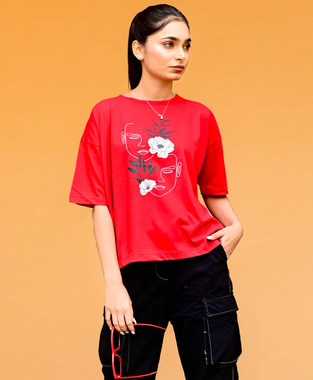 GET COMFY IN STYLE WITH OUR TRENDY BAGGY RED T-SHIRTS FOR WOMEN - FITTEEZ