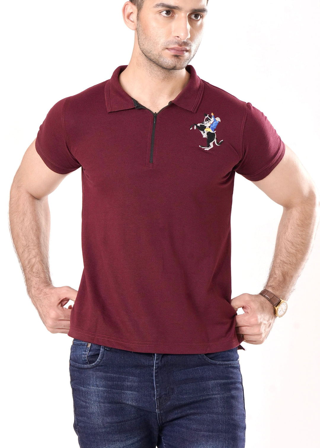 THE ZIPPER-KNIT POLO-MAROON