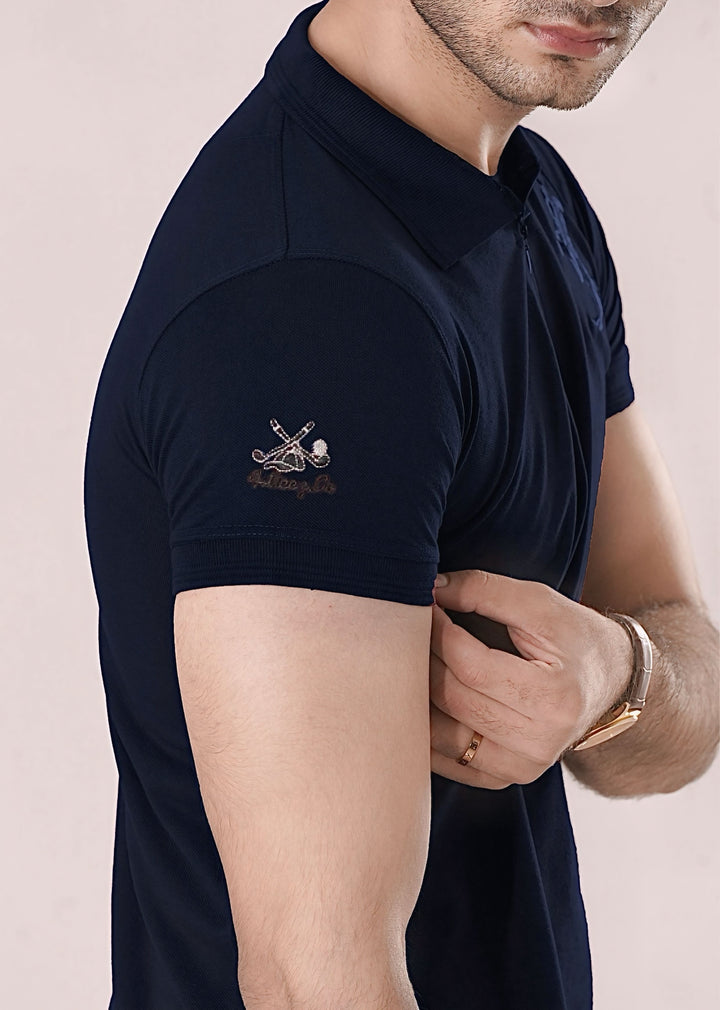 THE ZIPPER-KNIT POLO-NAVY BLUE