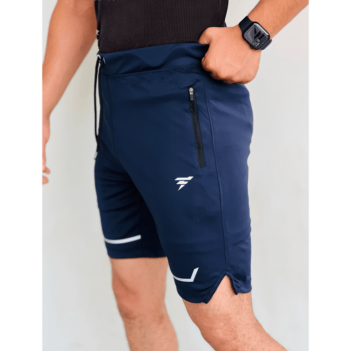 NAVY BLUE MICRO INTERLOCK WITH LACKRA TRAINING SHORTS - FITTEEZ