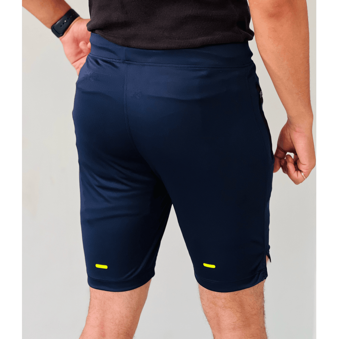 NAVY BLUE MICRO INTERLOCK WITH LACKRA TRAINING SHORTS - FITTEEZ