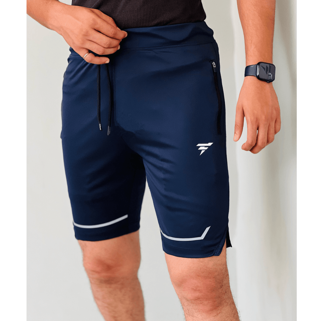 NAVY BLUE MICRO INTERLOCK WITH LACKRA TRAINING SHORTS - FITTEEZ